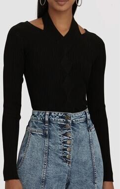 Jonathan Simkhai Leah Cut-Out Cable Knit Top Black Size SMALL